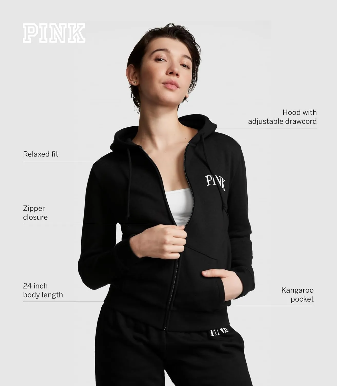 Victoria's Secret Women's PINK Logo Full Zip-up Sweatshirt (XS-XXL)