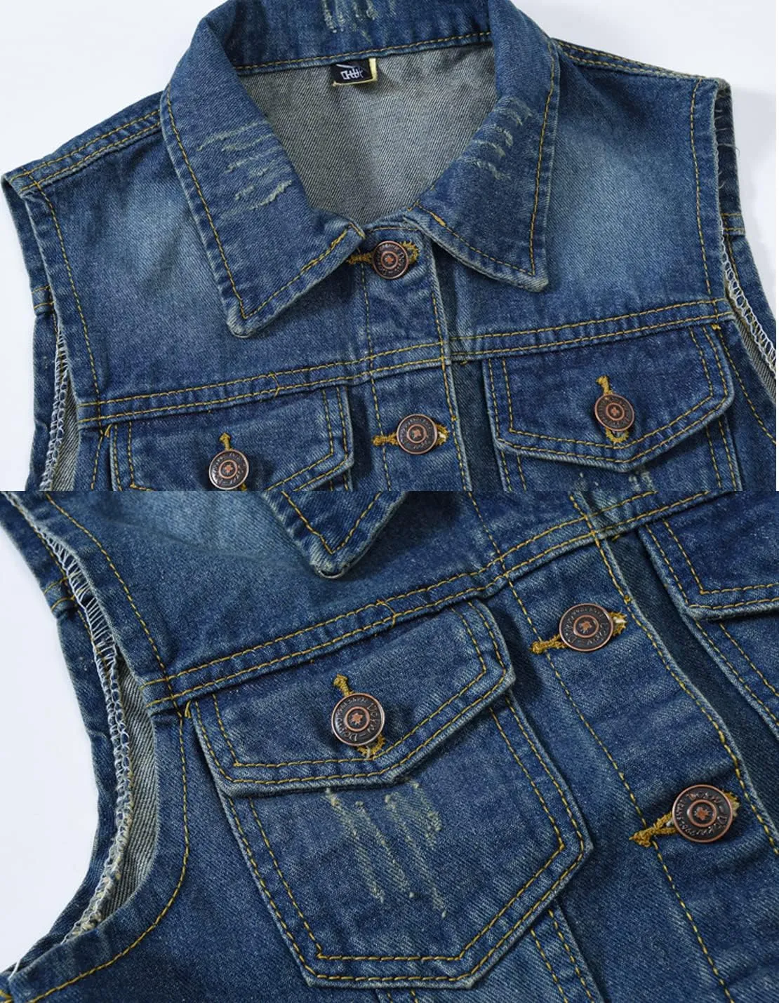 VIEWON Women's Casual Denim Waistcoat Frayed Sleeveless Ripped Jacket Vest with Pockets