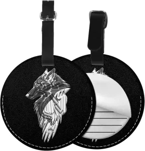 Viking Norse Wolf Raven Round Leather Luggage Tags for Travel Bags Backpacks Handbags,3.7in
