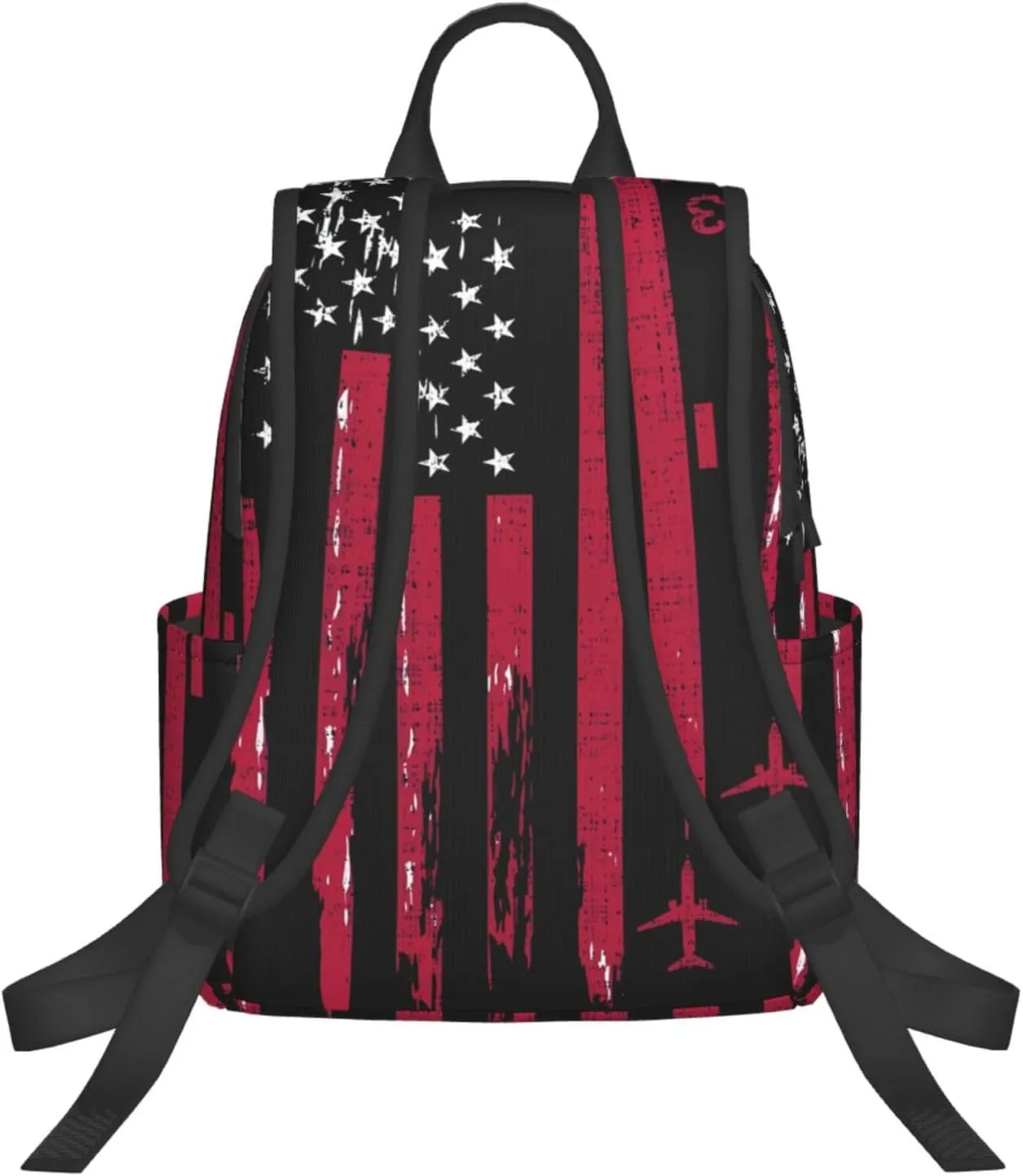 Vintage Airplane American Flag Casual Backpacks Laptop Backpack Outdoor Travel Rucksack Sport Carry-On Daypack Lightweight Bag with Multi-Pockets