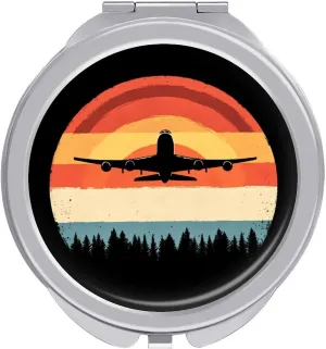 Vintage Airplane Compact Makeup Mirror Mini Foldable Cosmetic Mirror Portable Travel Mirror for Purse Pocket