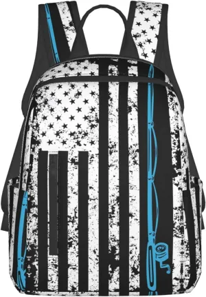 Vintage American Fishing Flag Casual Backpacks Laptop Backpack Outdoor Travel Rucksack Sport Carry-On Daypack Lightweight Bag with Multi-Pockets