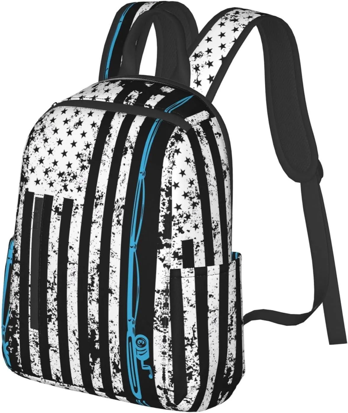 Vintage American Fishing Flag Casual Backpacks Laptop Backpack Outdoor Travel Rucksack Sport Carry-On Daypack Lightweight Bag with Multi-Pockets