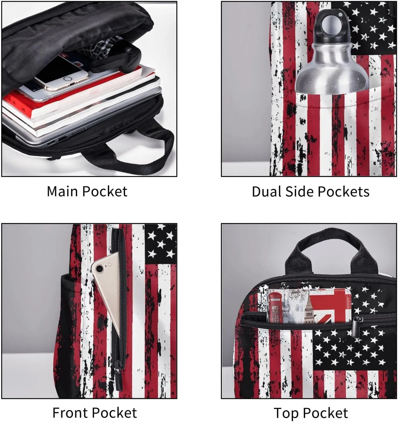 Vintage American Flag Casual Backpacks Laptop Backpack Outdoor Travel Rucksack Sport Carry-On Daypack Lightweight Bag with Multi-Pockets
