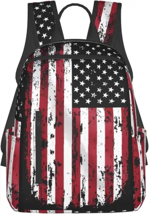 Vintage American Flag Casual Backpacks Laptop Backpack Outdoor Travel Rucksack Sport Carry-On Daypack Lightweight Bag with Multi-Pockets