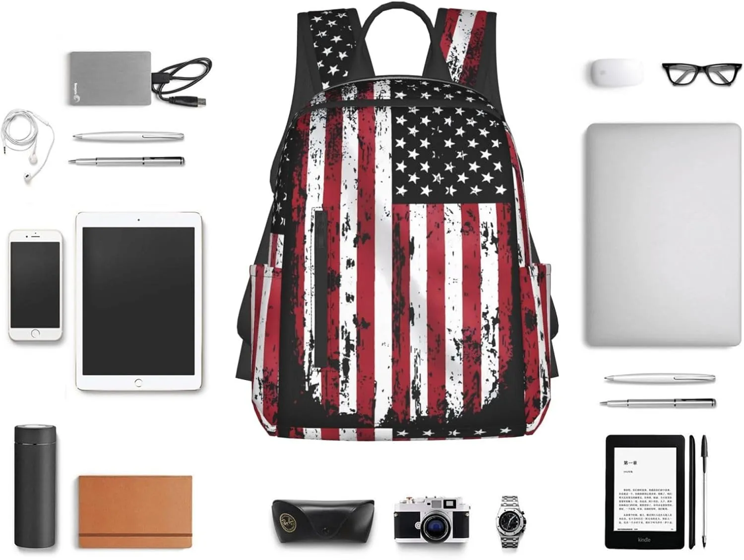 Vintage American Flag Casual Backpacks Laptop Backpack Outdoor Travel Rucksack Sport Carry-On Daypack Lightweight Bag with Multi-Pockets