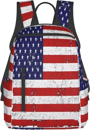 Vintage American Flag Casual Backpacks Laptop Backpack Outdoor Travel Rucksack Sport Carry-On Daypack Lightweight Bag with Multi-Pockets