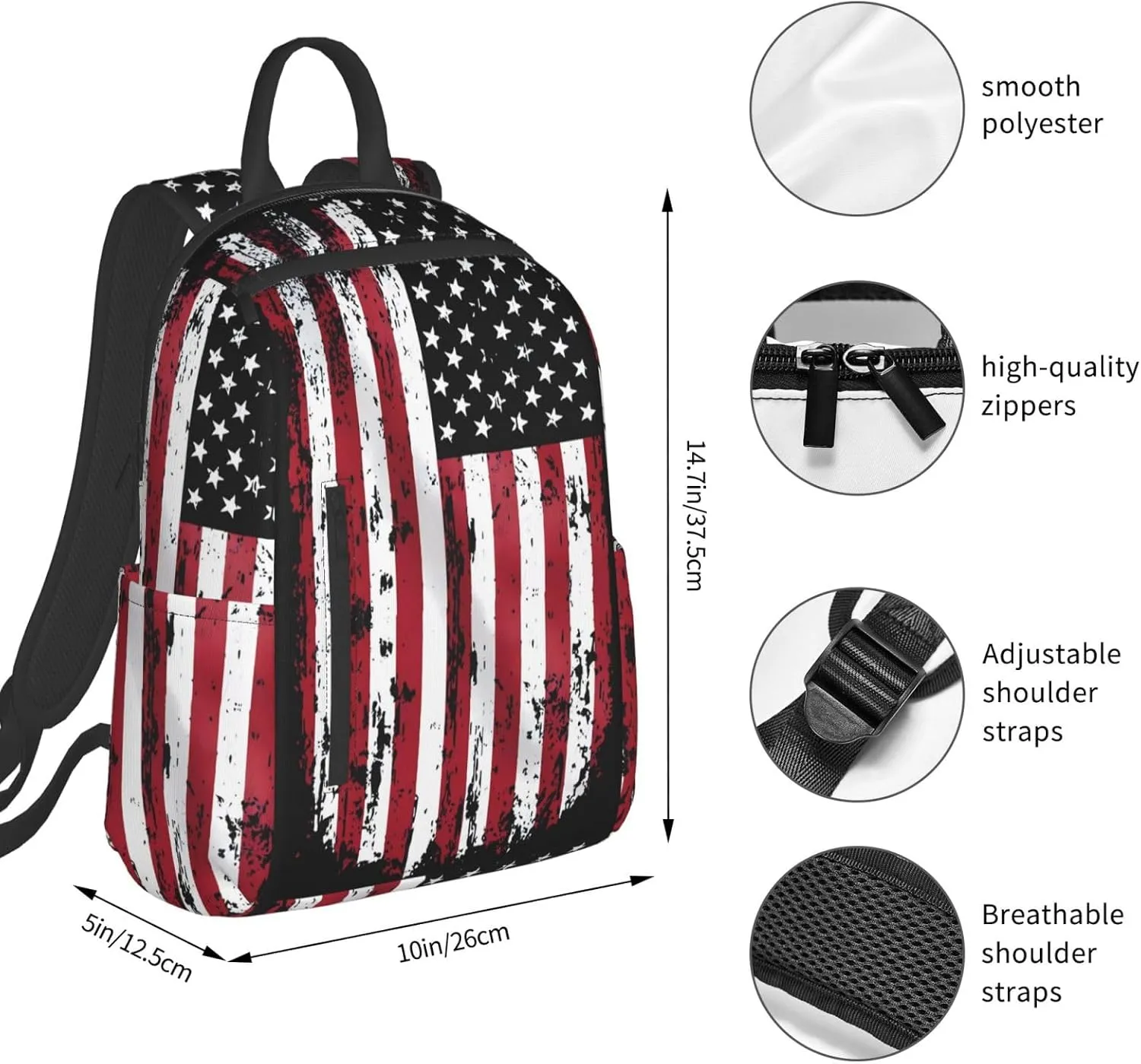 Vintage American Flag Casual Backpacks Laptop Backpack Outdoor Travel Rucksack Sport Carry-On Daypack Lightweight Bag with Multi-Pockets
