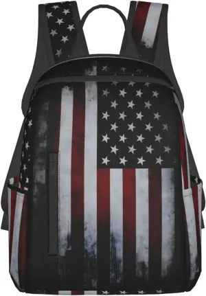 Vintage American Flag Casual Backpacks Laptop Backpack Outdoor Travel Rucksack Sport Carry-On Daypack Lightweight Bag with Multi-Pockets