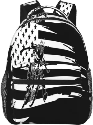 Vintage American Motorcycle Flag Dirt Bike Rider Motocross Casual Backpacks Sport Backpack Travel Rucksack Canvas Daypack Workout Bags with Pockets for Gym Working Hiking