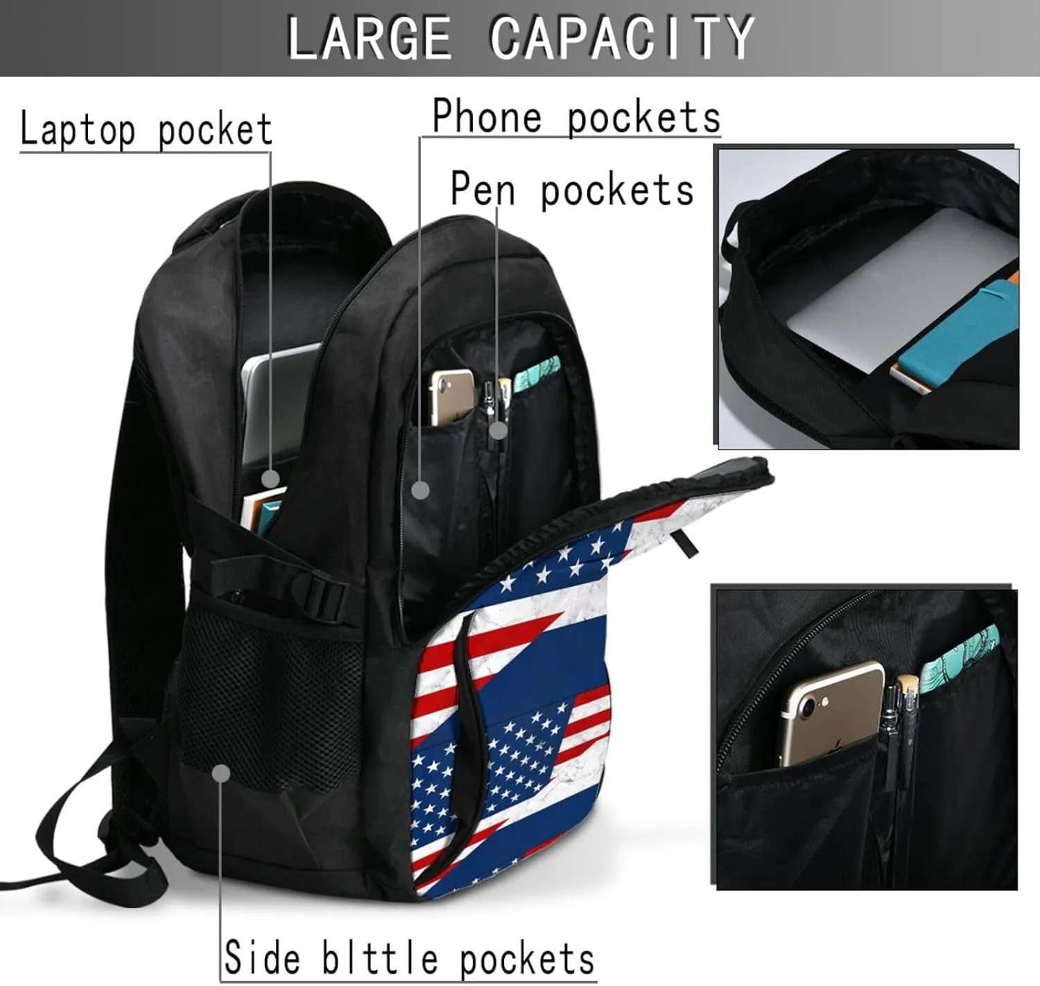 Vintage American Netherlands Flag Travel Backpacks Casual Backpack Large Capacity Laptop Rucksack Luggage Daypacks with USB Charging Port Multi-Pockets Bags for Hiking