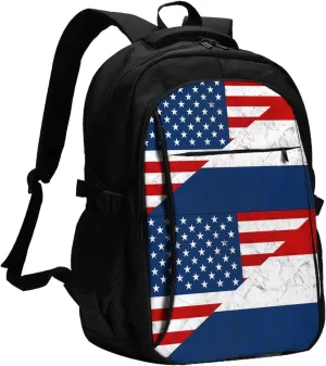 Vintage American Netherlands Flag Travel Backpacks Casual Backpack Large Capacity Laptop Rucksack Luggage Daypacks with USB Charging Port Multi-Pockets Bags for Hiking