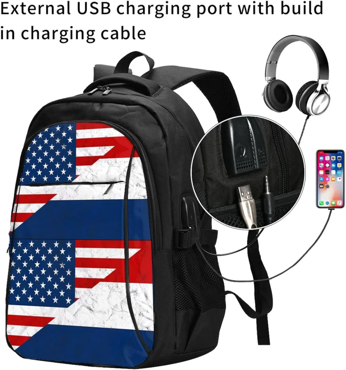 Vintage American Netherlands Flag Travel Backpacks Casual Backpack Large Capacity Laptop Rucksack Luggage Daypacks with USB Charging Port Multi-Pockets Bags for Hiking