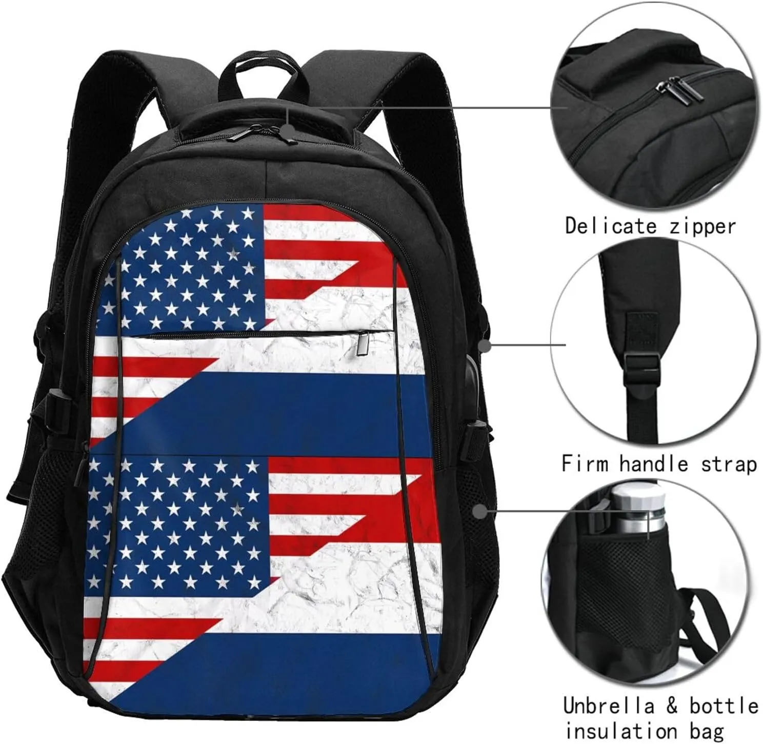 Vintage American Netherlands Flag Travel Backpacks Casual Backpack Large Capacity Laptop Rucksack Luggage Daypacks with USB Charging Port Multi-Pockets Bags for Hiking