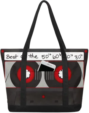 Vintage Cassette Tape Tote Bag Tote Bag for Women Reusable Grocery Shopping Cloth Bags with Zipper Large Capacity Foldable Handbag Gym Bag for Gift Activity