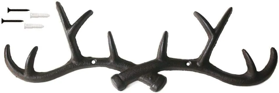 Vintage Cast Iron Deer Antlers Wall Coat Hooks- Farmhouse Chic Metal Hanger Coat Rack Key Holder Jewellery Display Rack Bathroom Towels Rack Hooks(with Screws)