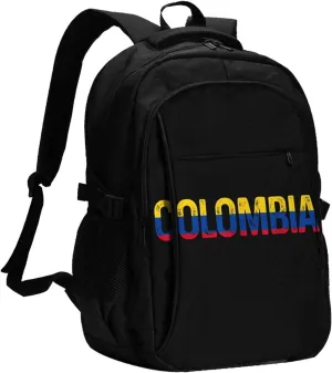 Vintage Colombia Colombian Pride Flag Travel Backpacks Casual Backpack Large Capacity Laptop Rucksack Luggage Daypacks with USB Charging Port Multi-Pockets Bags for Hiking