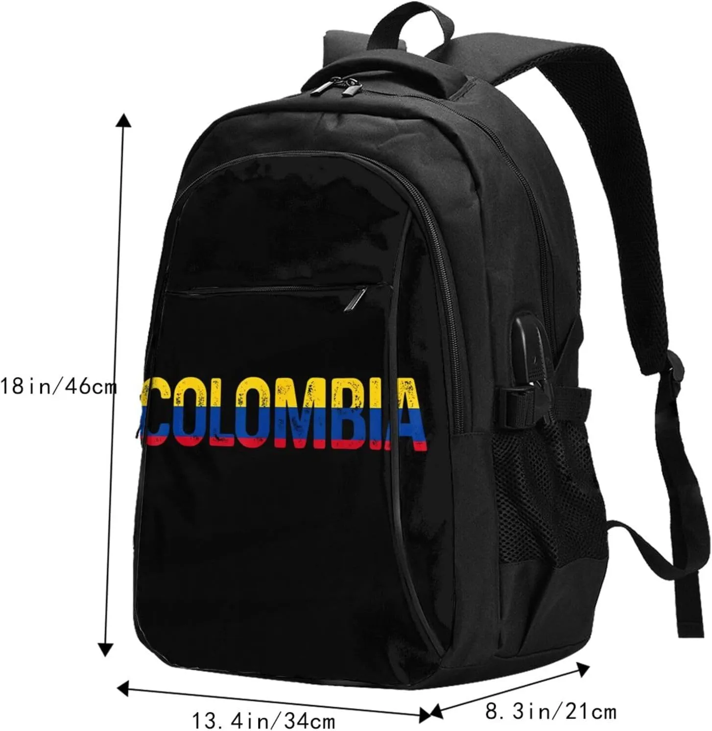Vintage Colombia Colombian Pride Flag Travel Backpacks Casual Backpack Large Capacity Laptop Rucksack Luggage Daypacks with USB Charging Port Multi-Pockets Bags for Hiking