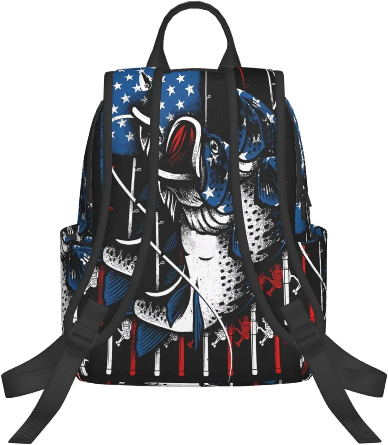 Vintage Fishing American Flag Casual Backpacks Laptop Backpack Outdoor Travel Rucksack Sport Carry-On Daypack Lightweight Bag with Multi-Pockets
