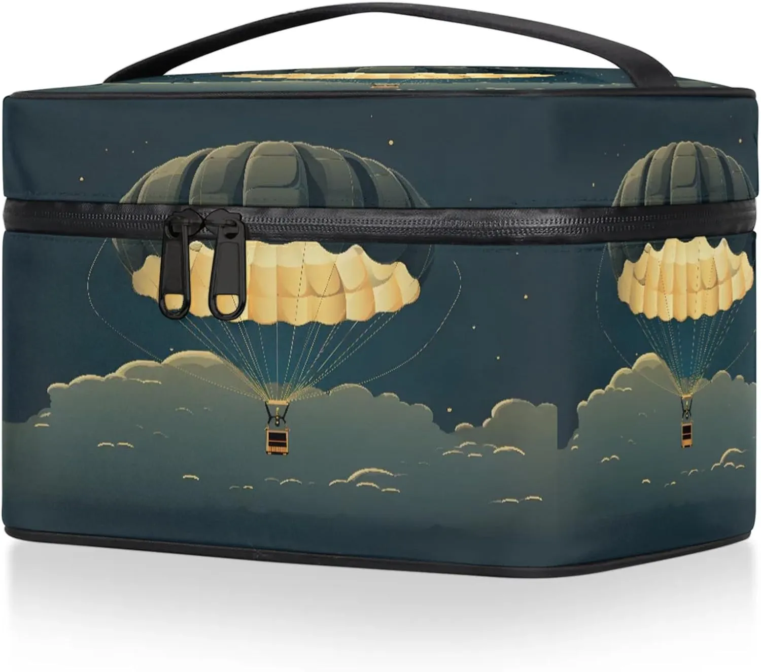 Vintage Hot Air Balloon Travel Toiletry Bag Large Capacity Makeup Case Organizer with Handle Cosmetic Case for Women Girls