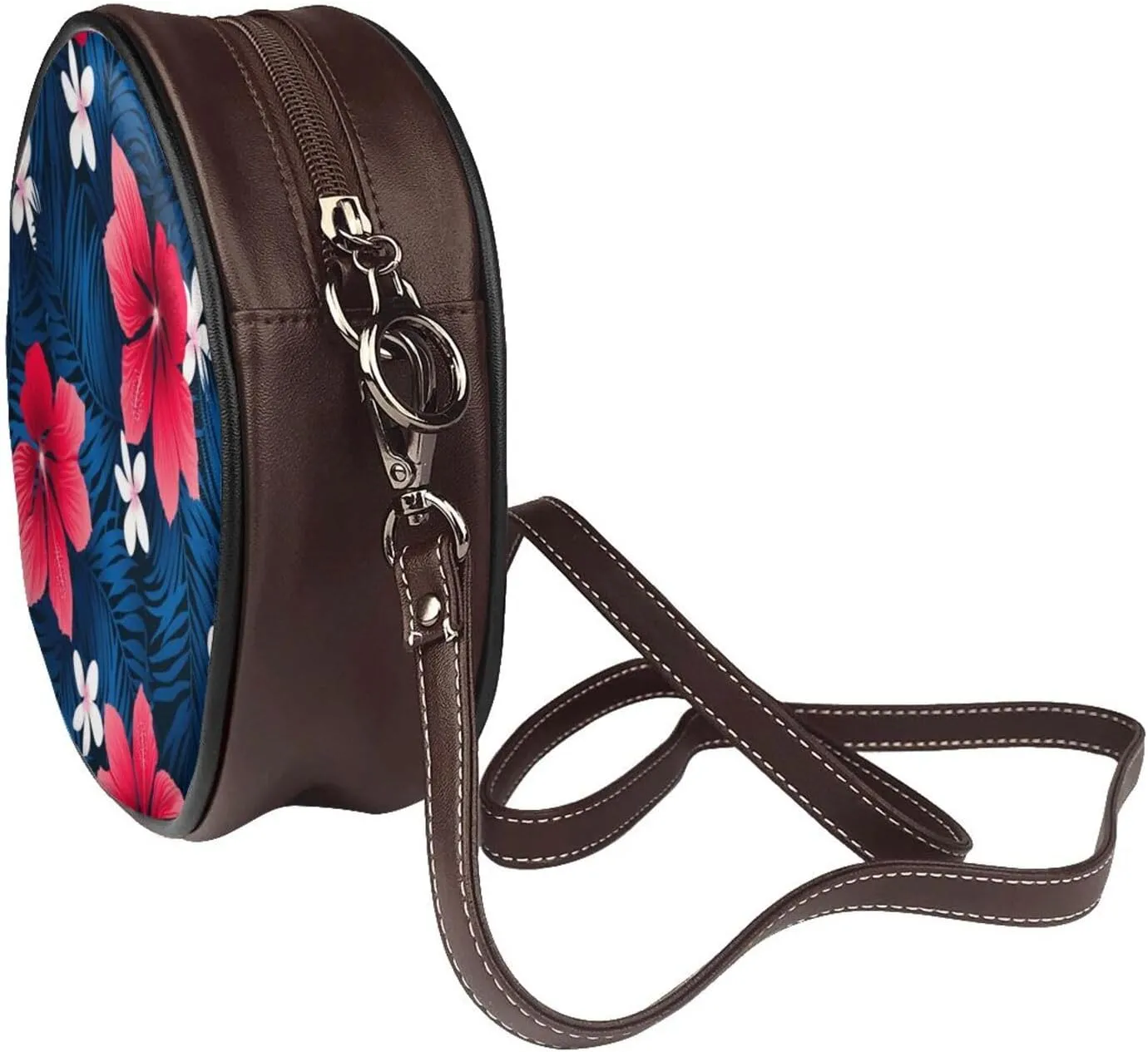 Vintage Leather Circle Shoulder Bag Purses Handbags for Women Small Round Beach Bags with Adjustable Straps