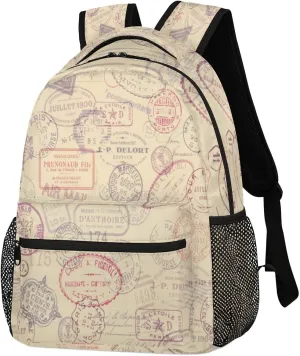 Vintage Mail Backpack, Stamp Pattern Backpacks Shoulder Bag Casual Travel Laptop Daypack Bags