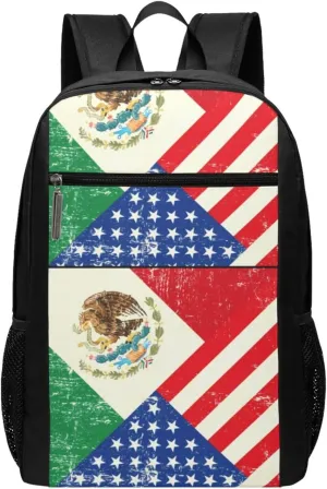 Vintage Mexican American Flag Casual Backpacks Sports Backpack Large Capacity Travel Rucksack Laptop Daypack with Multi-Pockets Adjustable Strap Work Bag for Hiking