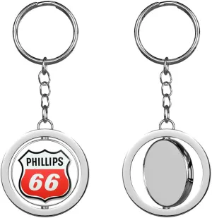 Vintage Phillips 66 Logo Shaped - Gas Sign Rat Rod Gasoline car Keychain Spinning Round Chrome Metal Key Chain