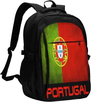 Vintage Portugal Portuguese Flag Business Laptop Backpack Travel Backpacks Outdoor Rucksack Large Bag Daypack with USB Charging Port Multi-Pocket for Hiking Camping