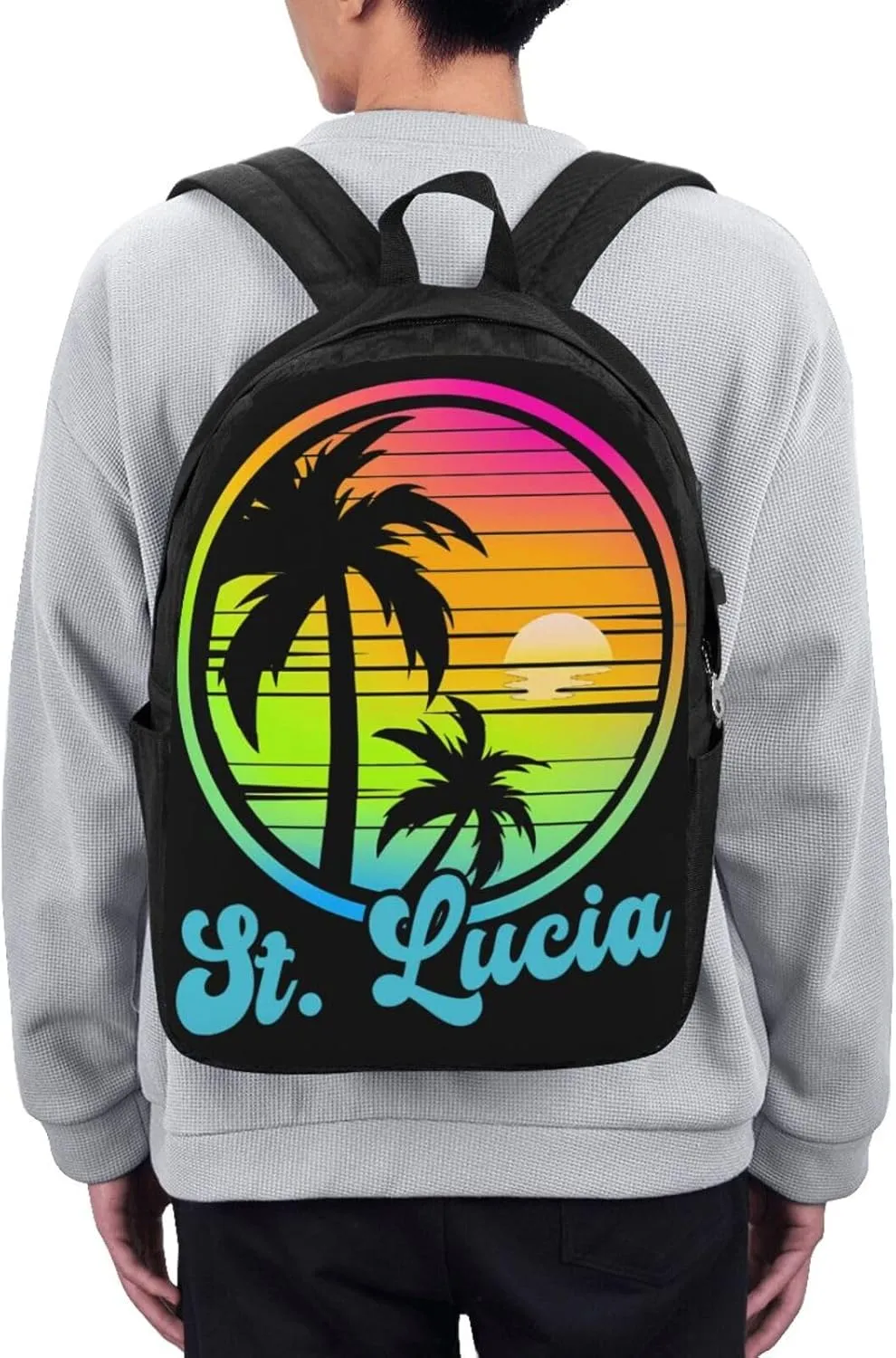 Vintage Saint Lucian Lucia Sunset Tropical Beach 80s Laptop Backpacks Travel Backpack Casual Business Daypack Sport Rucksack Computer Bag Fits up to 17 Inch Notebook with USB Port