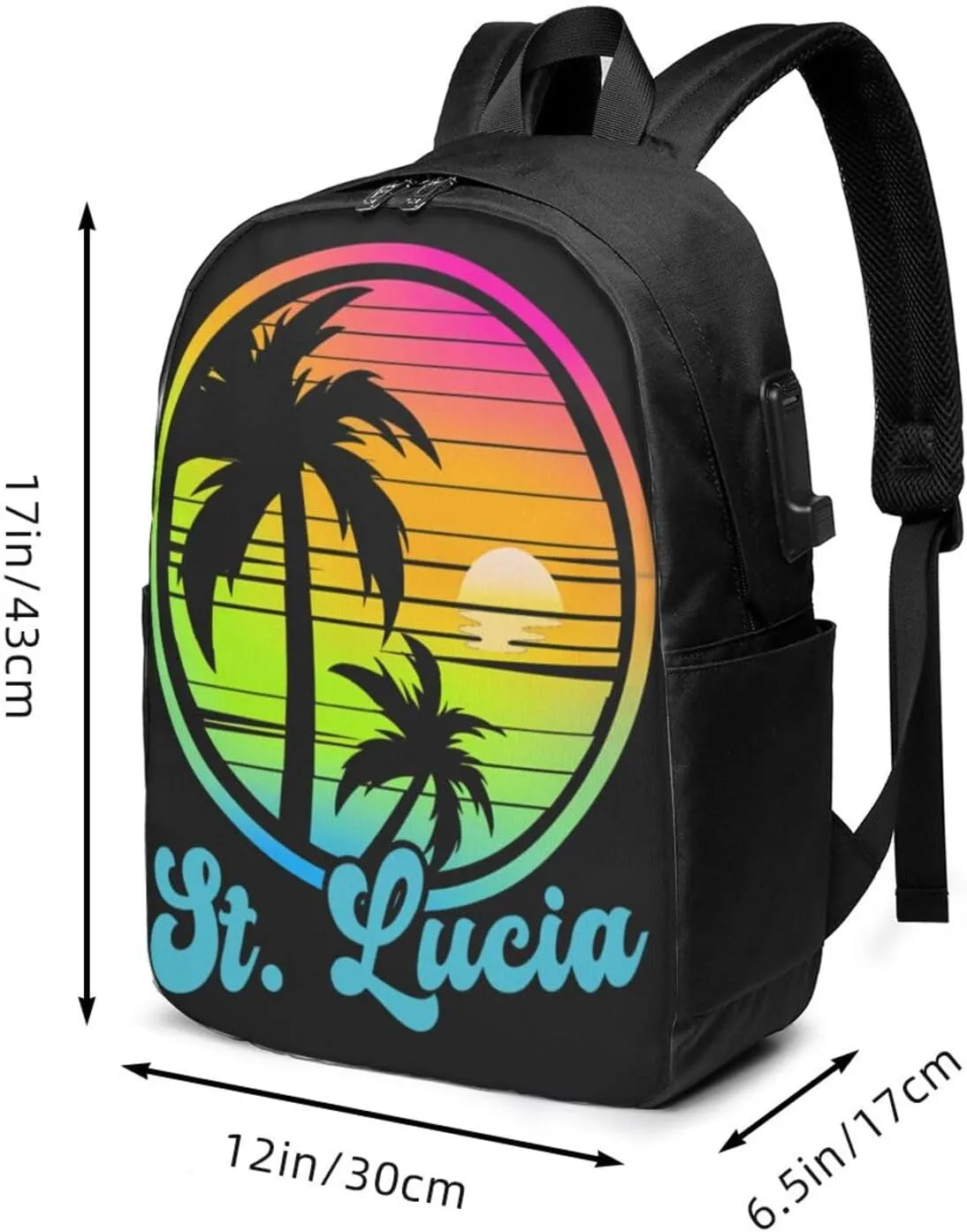 Vintage Saint Lucian Lucia Sunset Tropical Beach 80s Laptop Backpacks Travel Backpack Casual Business Daypack Sport Rucksack Computer Bag Fits up to 17 Inch Notebook with USB Port