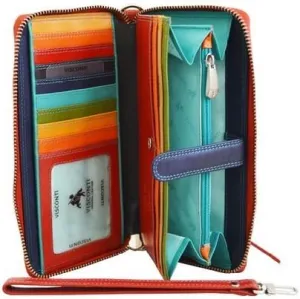 Visconti Spectrum SP40 Multi Colored Soft Leather Ladies Wallet Purse Clutch With Detachable Strap (Red Multi)