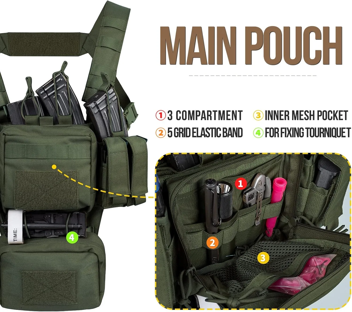 VISMIX Tactical Chest Rig, Adjustable&Detachable Molle Chest Rigs with Mag Pouch