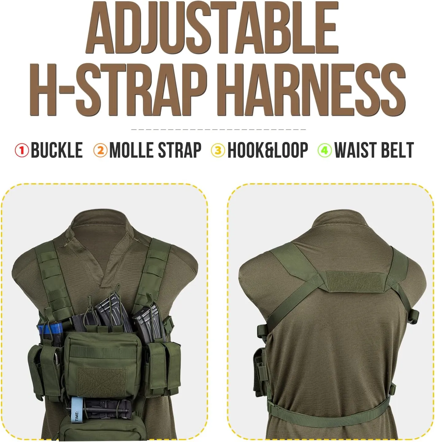 VISMIX Tactical Chest Rig, Adjustable&Detachable Molle Chest Rigs with Mag Pouch
