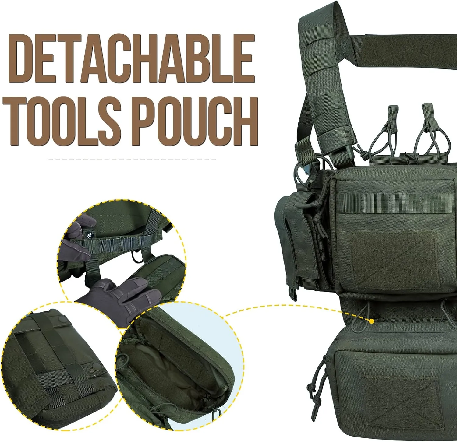 VISMIX Tactical Chest Rig, Adjustable&Detachable Molle Chest Rigs with Mag Pouch