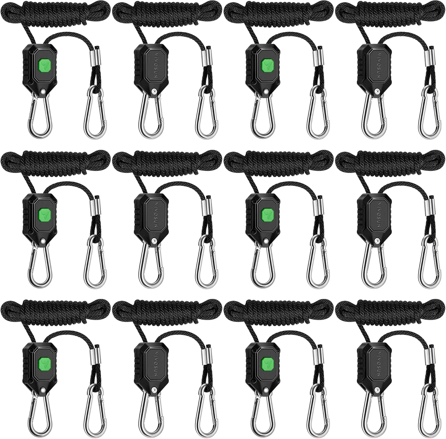 VIVOSUN 6-Pair 1/8 Inch Adjustable Grow Light Hanger, Heavy Duty Rope Hanger with Reinforced Metal Gears, 8Ft. Long and 150 lbs Weight Capacity Rope for Grow Light, Inline Fan, Filters