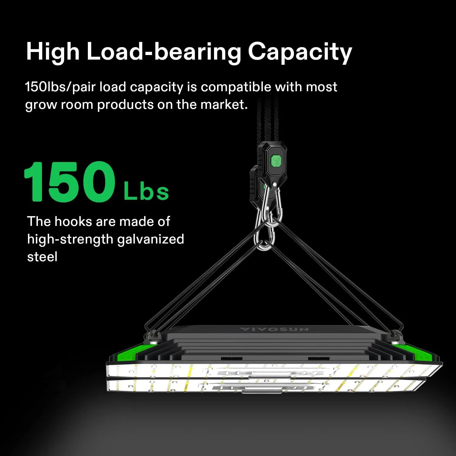 VIVOSUN 6-Pair 1/8 Inch Adjustable Grow Light Hanger, Heavy Duty Rope Hanger with Reinforced Metal Gears, 8Ft. Long and 150 lbs Weight Capacity Rope for Grow Light, Inline Fan, Filters