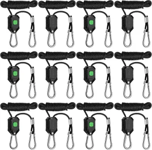 VIVOSUN 6-Pair 1/8 Inch Adjustable Grow Light Hanger, Heavy Duty Rope Hanger with Reinforced Metal Gears, 8Ft. Long and 150 lbs Weight Capacity Rope for Grow Light, Inline Fan, Filters