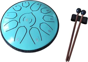 VKX Steel Tongue Drum 6 Inches 11 Notes Hand Drums with Bag Sticks Music Book, Sound Healing Instruments for Musical Education Entertainment Yoga Chakra Gifts (Shallow Green, 6 Inches)