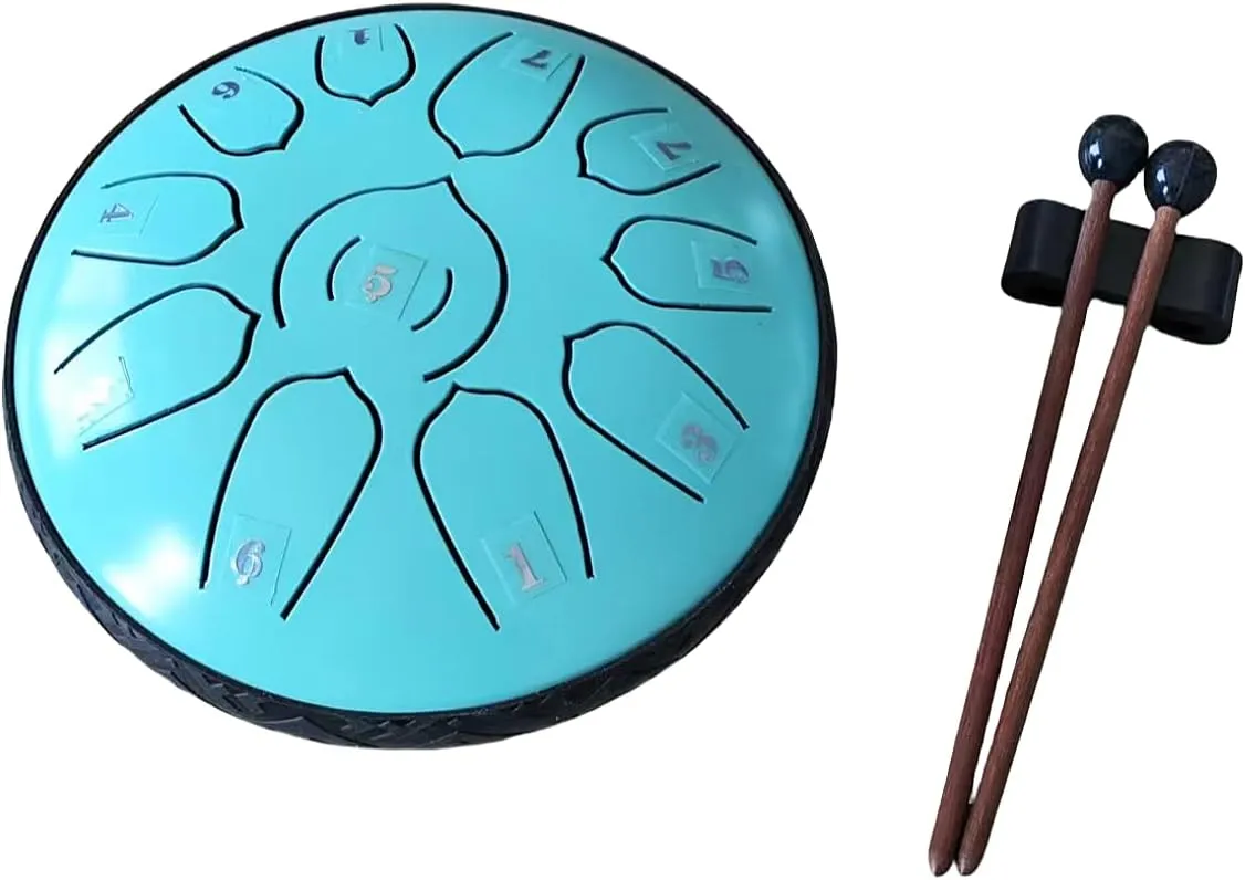 VKX Steel Tongue Drum 6 Inches 11 Notes Hand Drums with Bag Sticks Music Book, Sound Healing Instruments for Musical Education Entertainment Yoga Chakra Gifts (Shallow Green, 6 Inches)