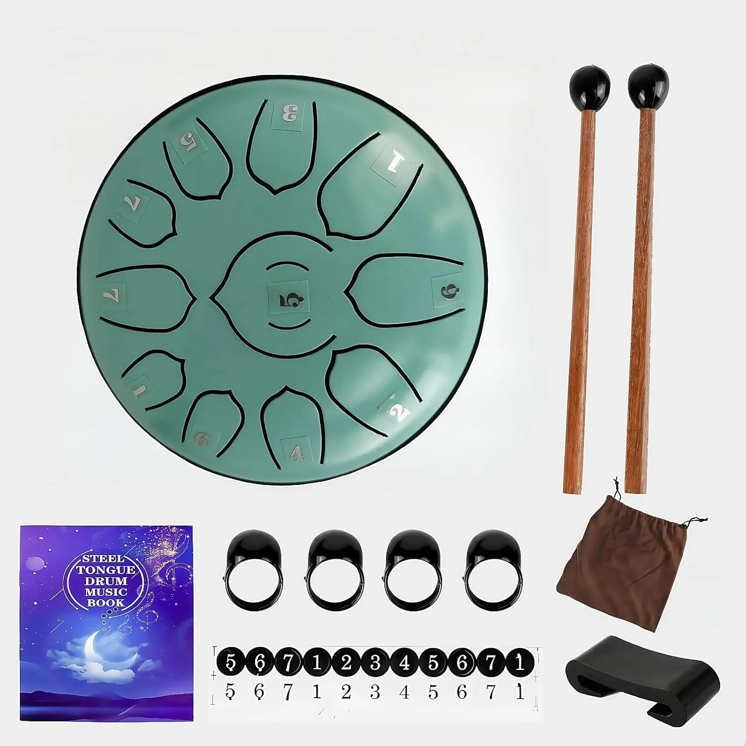 VKX Steel Tongue Drum 6 Inches 11 Notes Hand Drums with Bag Sticks Music Book, Sound Healing Instruments for Musical Education Entertainment Yoga Chakra Gifts (Shallow Green, 6 Inches)
