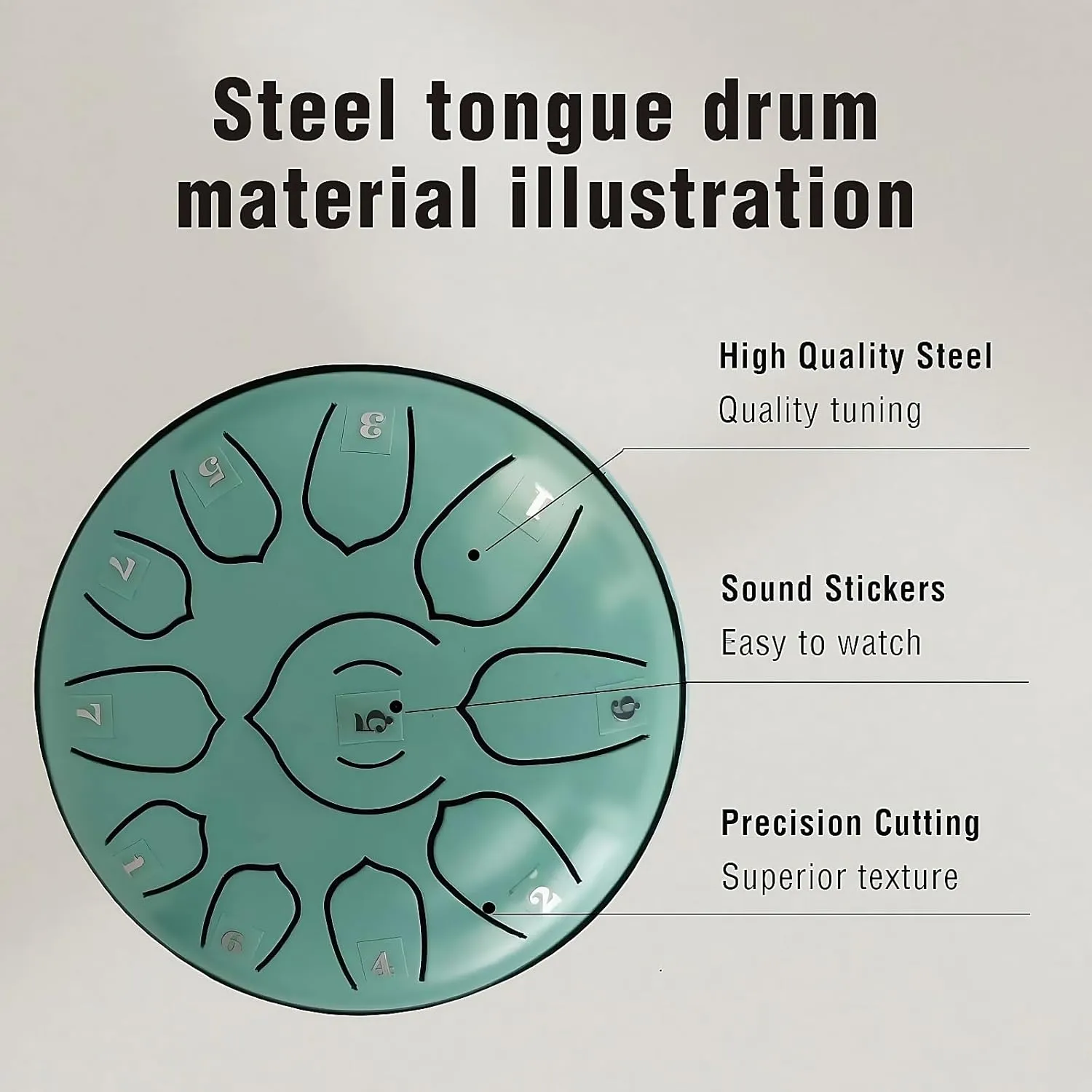 VKX Steel Tongue Drum 6 Inches 11 Notes Hand Drums with Bag Sticks Music Book, Sound Healing Instruments for Musical Education Entertainment Yoga Chakra Gifts (Shallow Green, 6 Inches)