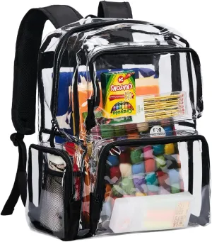 Vorspack Clear Backpack - Heavy Duty Extra Large Transparent Backpack with Reinforced Bottom for College & Workplace Security - Black