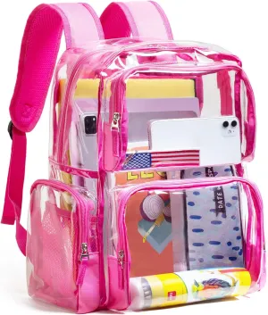 Vorspack Clear Backpack - Transparent Backpack with Reinforced Bottom & Multi-pockets for College Workplace Security - Pink