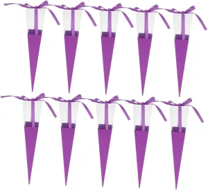 VOSAREA 10pcs Single Roses Box Cone Single Wrapping Bags Single Rose Packaging Box Florist Bouquet Bags DIY Holder for Valentines Day Without Purple