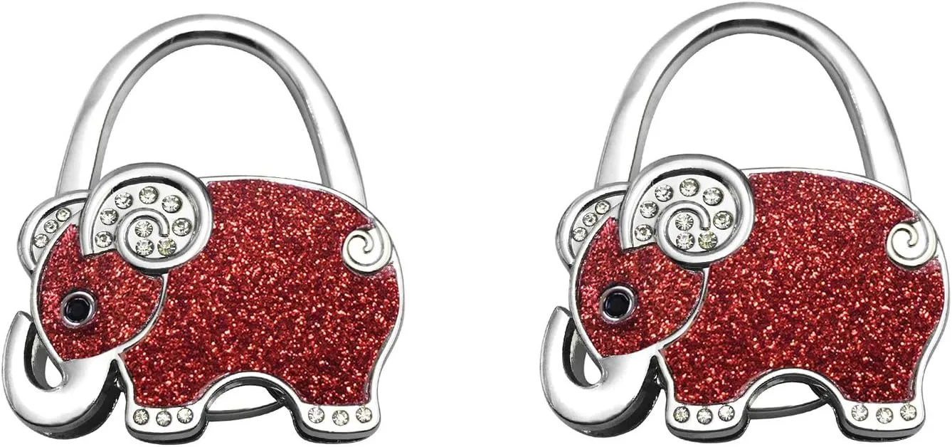 Vpang 2 Pcs Purse Hook Purse Hanger Elephant Shaped Foldable Handbag Hanger Folding Table Hanger Holder Bag Storage