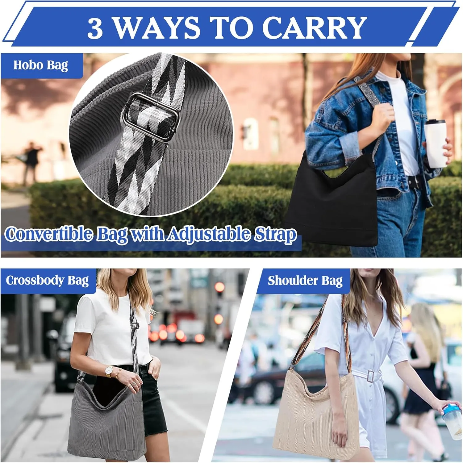 VX VONXURY Crossbody Bag,Lightweight Canvas Shoulder Tote for Women Water Resistant Top Zip Hobo Purse with Adjustable Strap