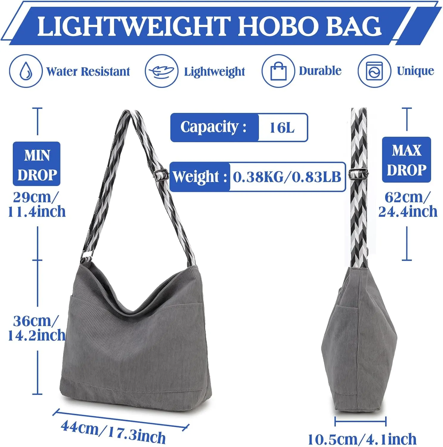 VX VONXURY Crossbody Bag,Lightweight Canvas Shoulder Tote for Women Water Resistant Top Zip Hobo Purse with Adjustable Strap