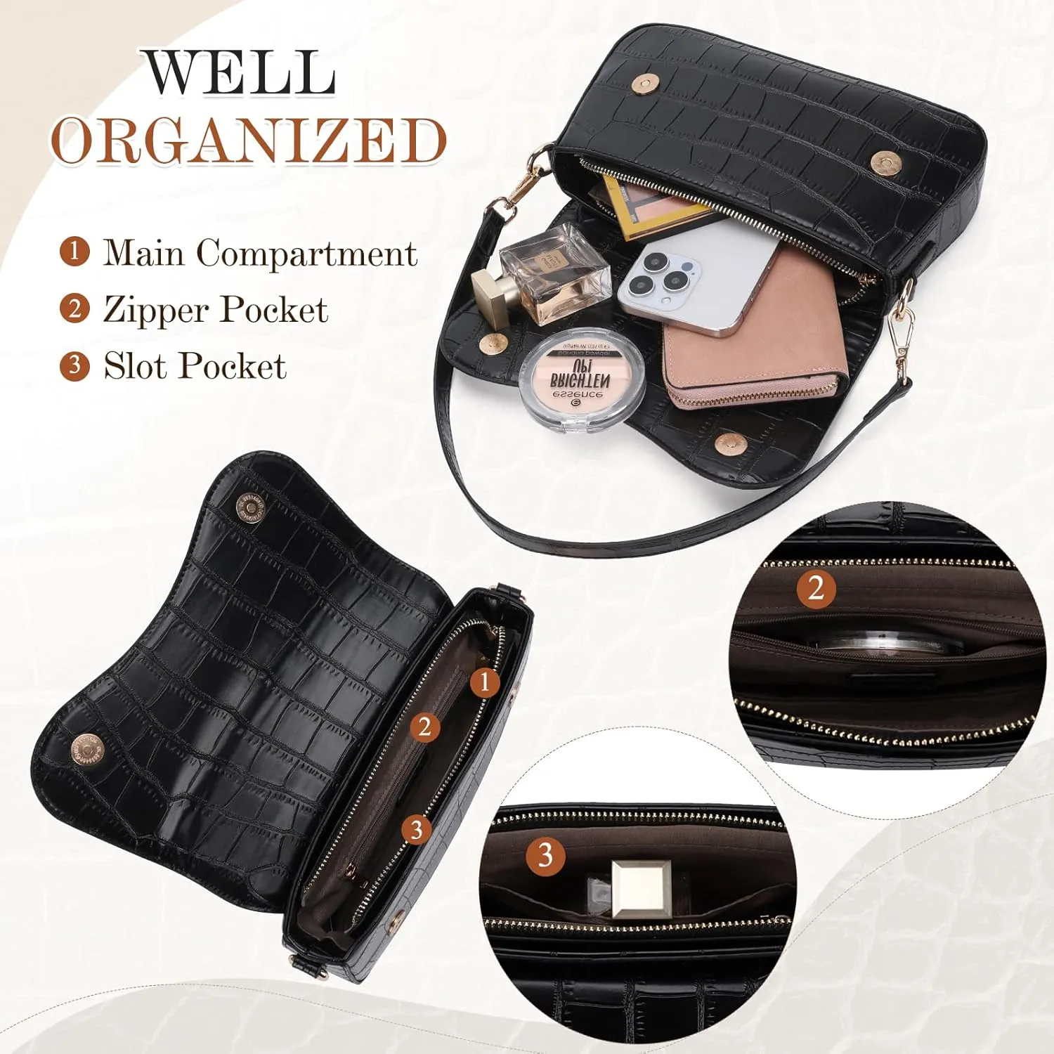 VX VONXURY Small Shoulder Bag for Women PU Leather Trendy Underarm Bag Fashion Handbag Purse