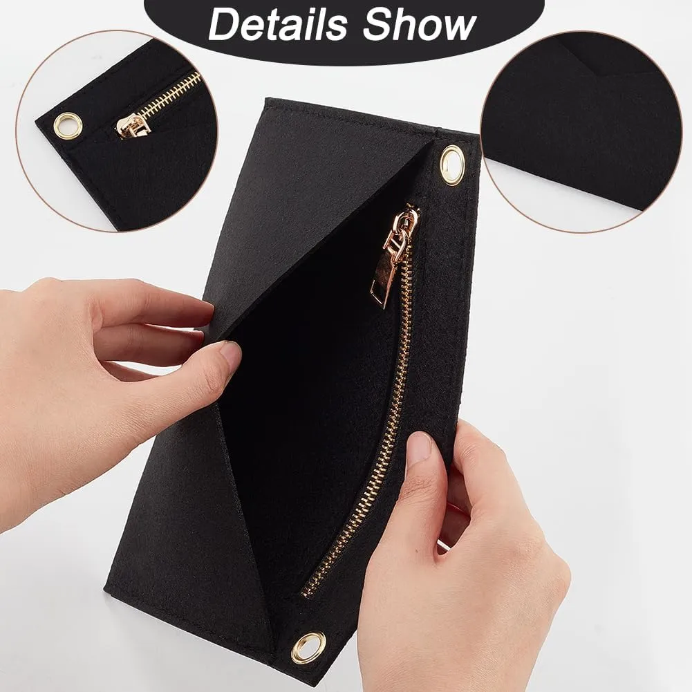WADORN 1 Set Purse Organizer Insert Conversion Kit with Gold Chain, 8.62x6.1 Inch Felt Handbag Bag Organizer Insert 24 Inch Chain Inner Pocket Liner Envelope Bag Handbag Convert Accessory, Black